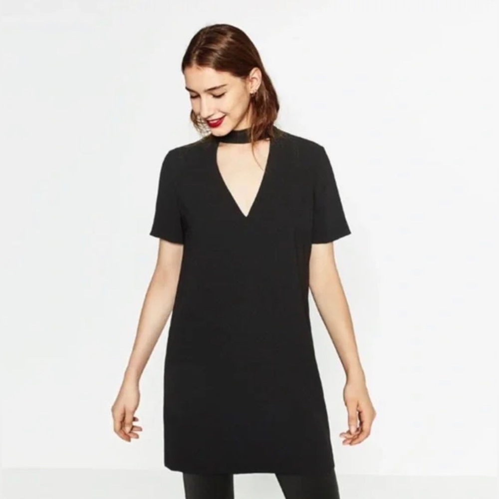 Zara Black Choker Shift Mini Dress Size Large